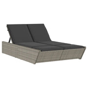 Lettino Prendisole | Sdraio da giardino | Lettino da sole Doppio con Cuscini Grigio in Polyrattan