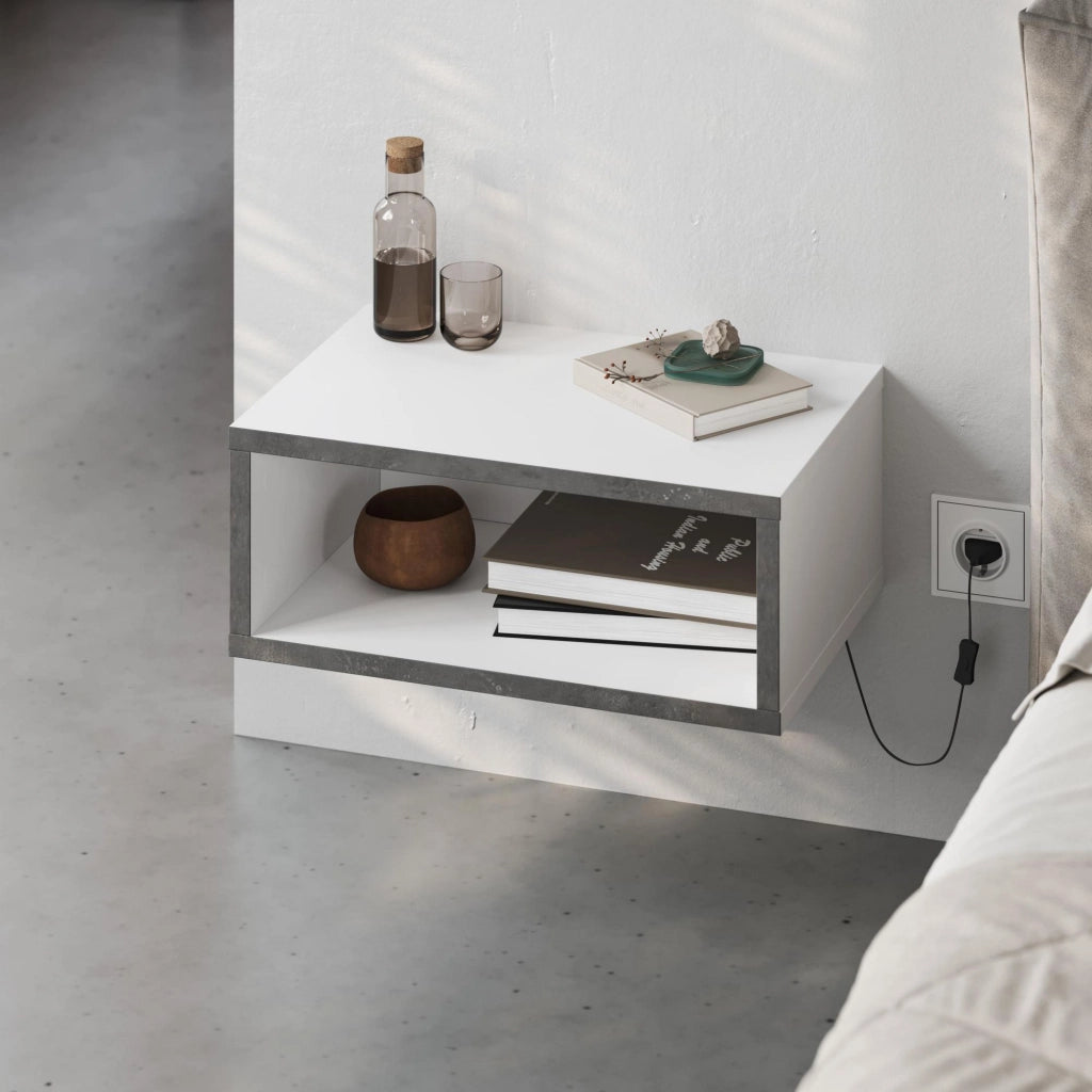 Comodino in legno "Brik" con illuminazione LED - 45 x 30 x 18 cm - Bianco