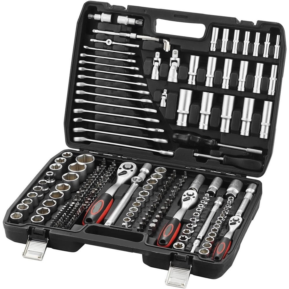 Trade Shop - Set Da 216 Pz Chiavi A Cricchetto Bussole Attrezzi Per Meccanica Con Valigetta Trasporto -