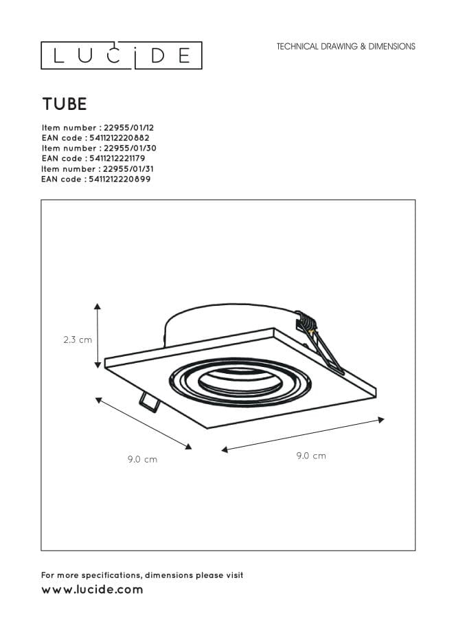 Faretto incasso soffitto Lucide Tube GU10 bianco quadrato