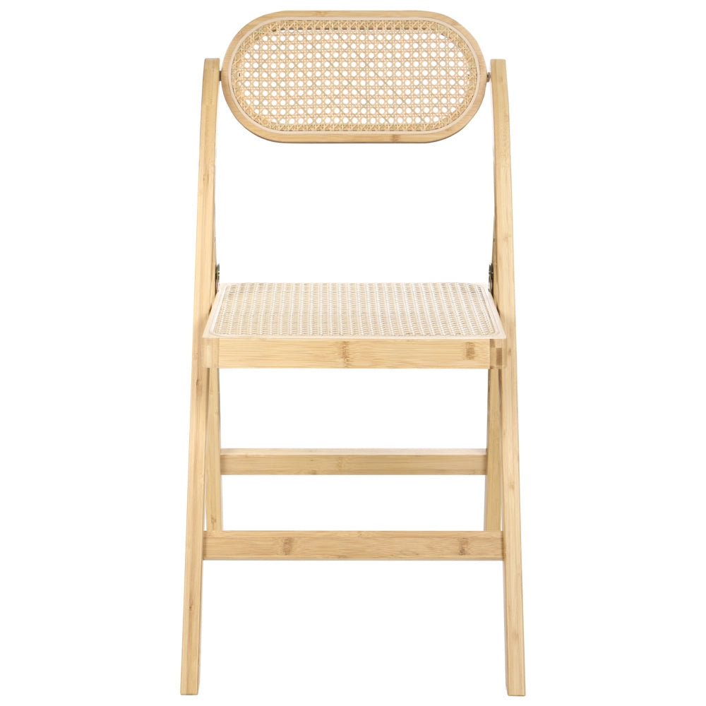 Set di 2 sedie da pranzo in legno di bambù marrone chiaro e rattan PE pieghevoli in stile boho per cucina e sala da pranzo