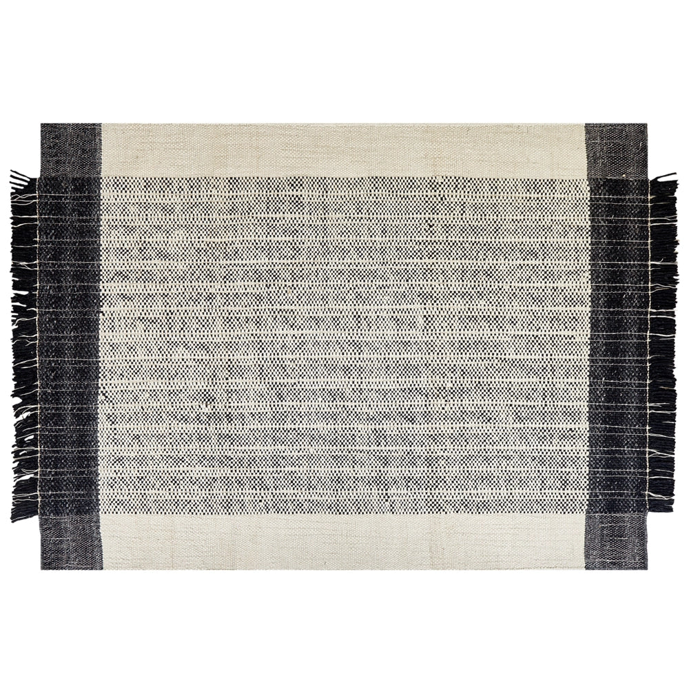 Tappeto bianco e nero lana cotone 160 x 230 cm intrecciato a mano rettangolare con frange