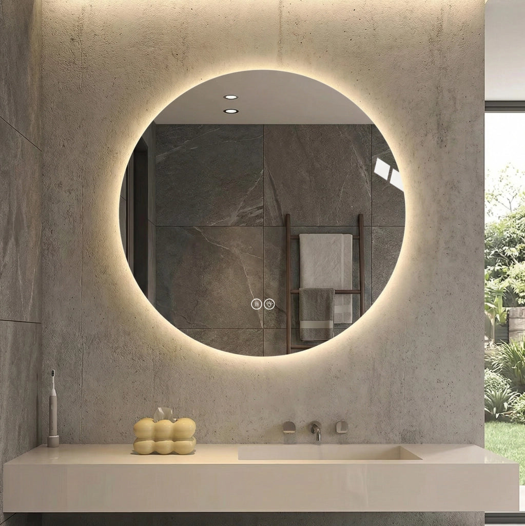 Specchio bagno rotondo ULEVR 80 cm con LED frontale e retroilluminazione, antiappannamento, luce dimmerabile