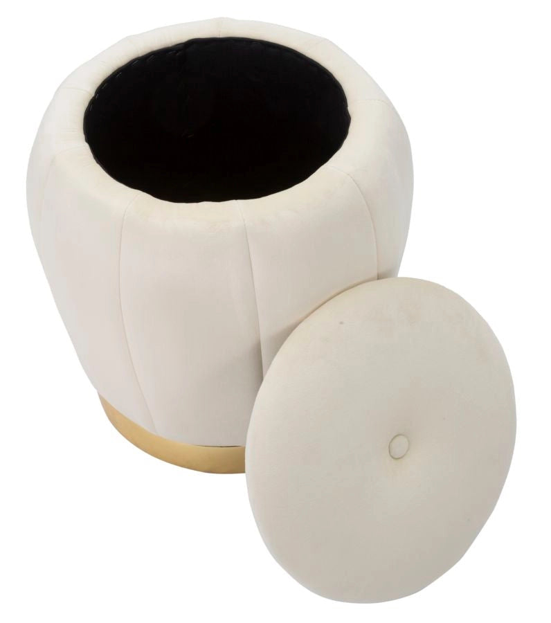 Puff Contenitore Paris Ø43x43 cm in Legno Spugna e Poliestere Crema e Oro