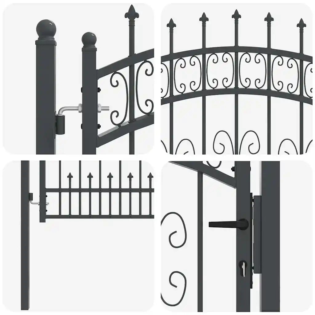 Cancello con Punta a Lancia KAMPEN 103 x 100 cm Acciaio Grigio 42009038