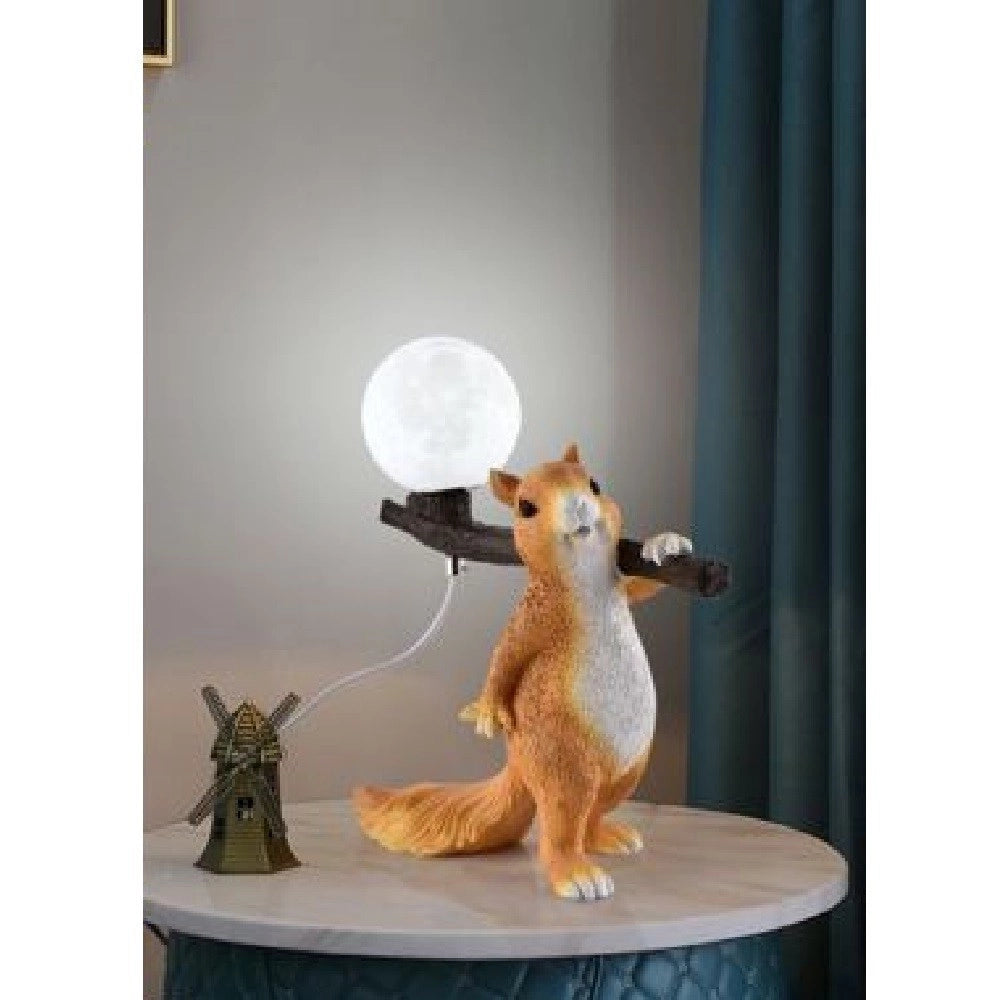 Trade Shop - Lampada Da Tavolo Decorativa A Forma Di Scoiattolo In Resina Lume Moderno G9 D06 - Marrone
