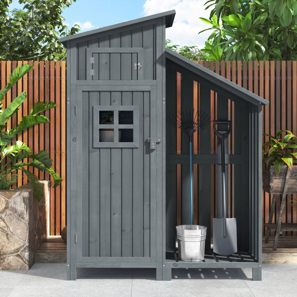 Baracca da giardino Armadio da giardino Armadio da giardino; Altezza x Larga: 124x46 cm; Altezza 124x46x174cm; adatta anche a piccoli giardini; Grigio; (capanna in legno; 1 pezza; capanno da giardino)