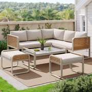 Set Divano da Giardino Angolare 6-7 Posti ¨C MINIMAL ¨C Polyrattan Beige con Cuscini