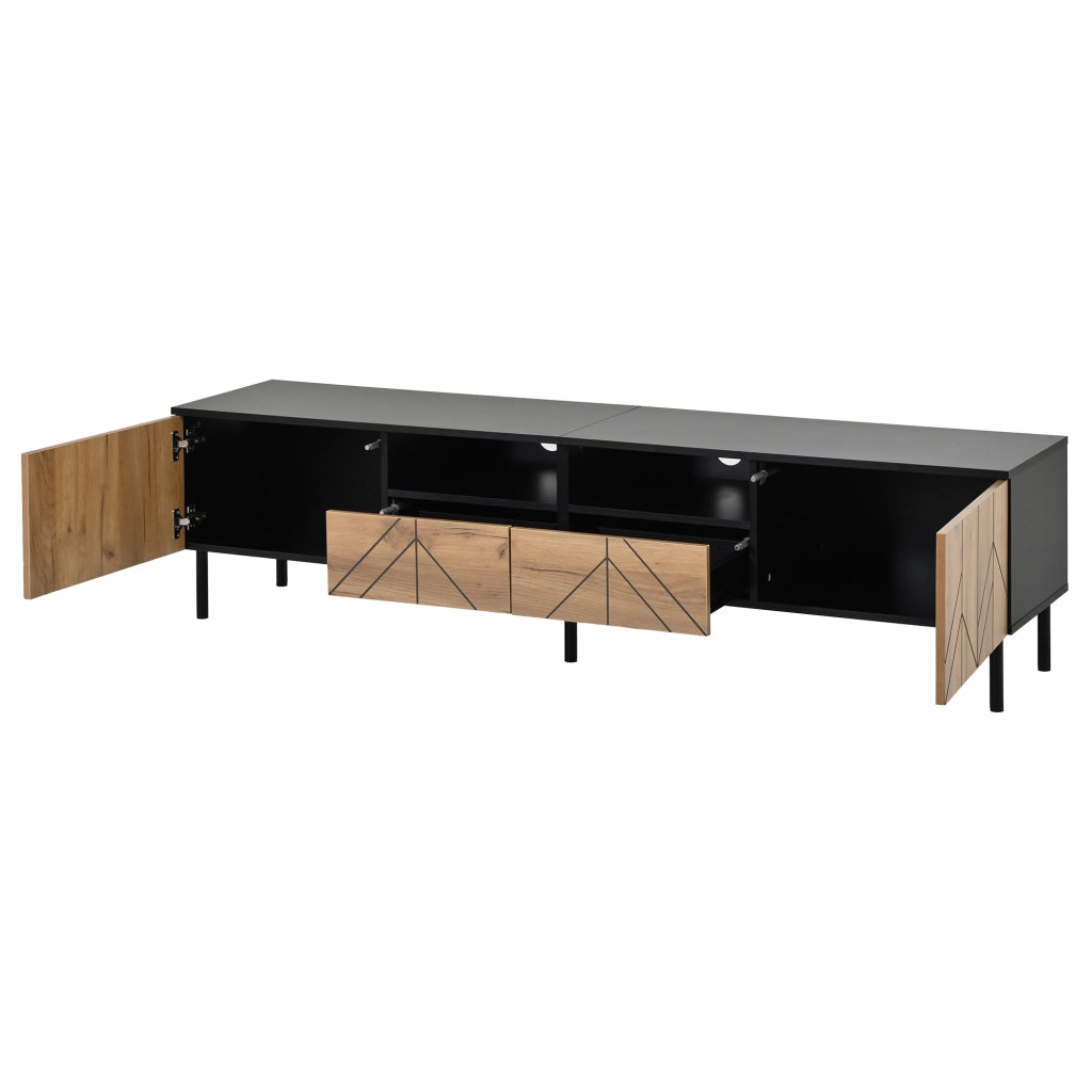 Cassettiera TV nera e legno; in truciolato; lunghezza 180 cm