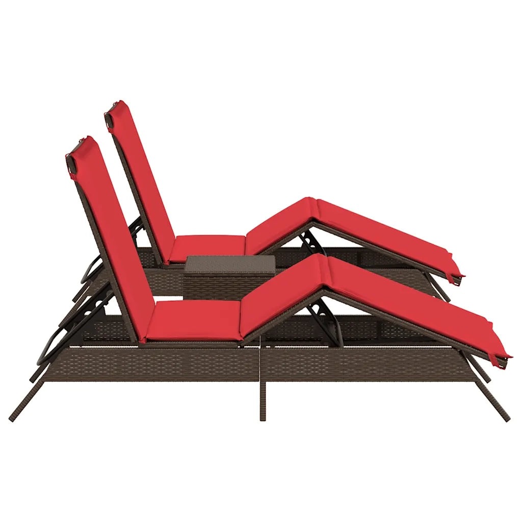 Lettini Prendisole 2 pz con Tavolino Marrone in Polyrattan 4002717