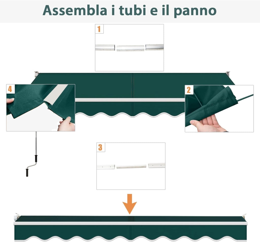 Tenda da Sole per Esterno Avvolgibile, Tenda da Sole a Bracci Estensibili con Telaio in Alluminio e Tettuccio Resistente al Sole e Impermeabile e Manovella (295 x 250 cm,Verde)