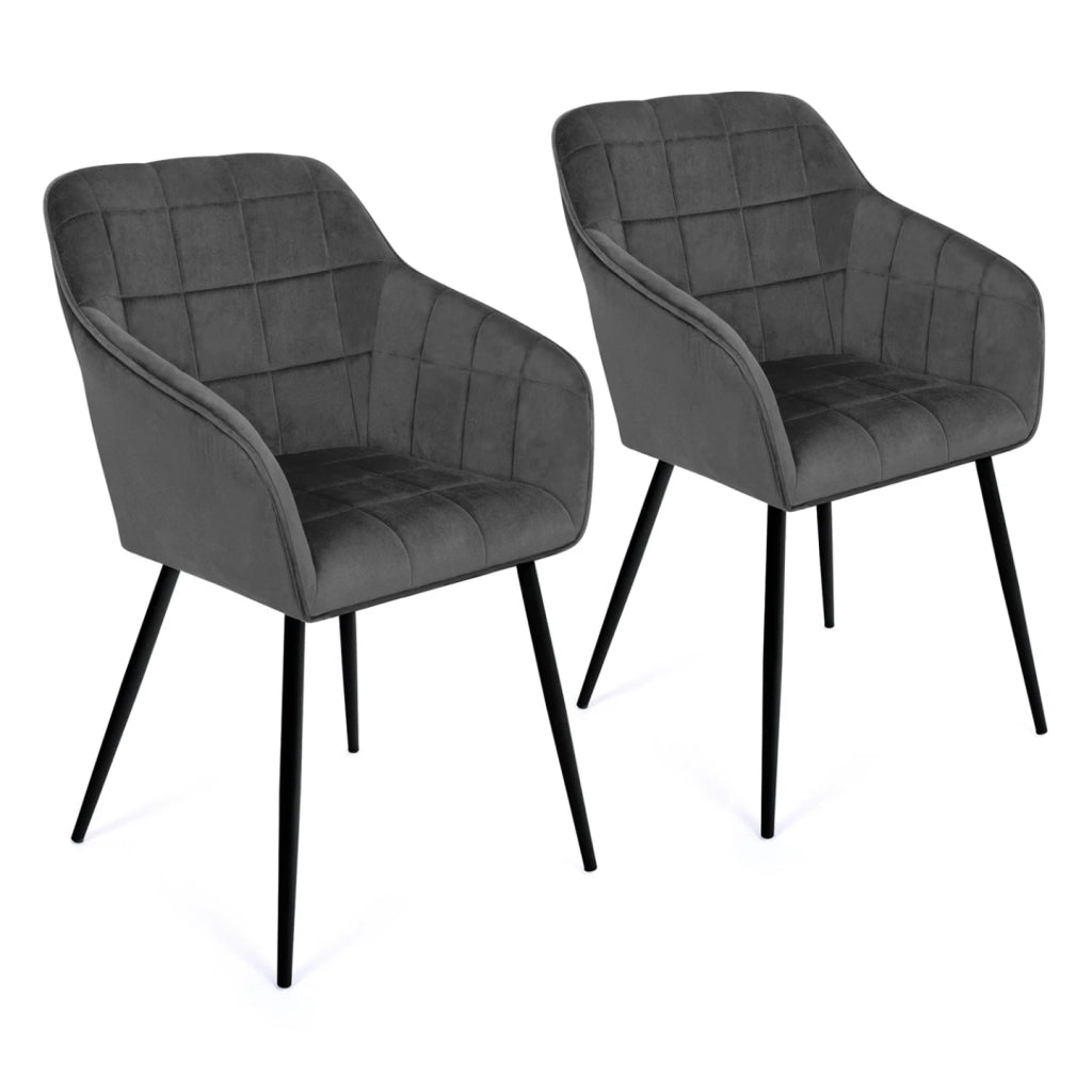 IDMarket - Set di 2 sedie MADY in velluto grigio con braccioli