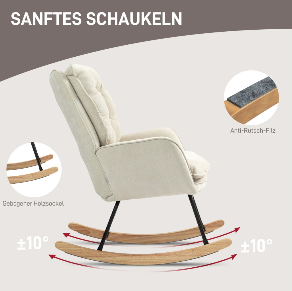 Sedia a dondolo beige in poliestere effetto ciniglia