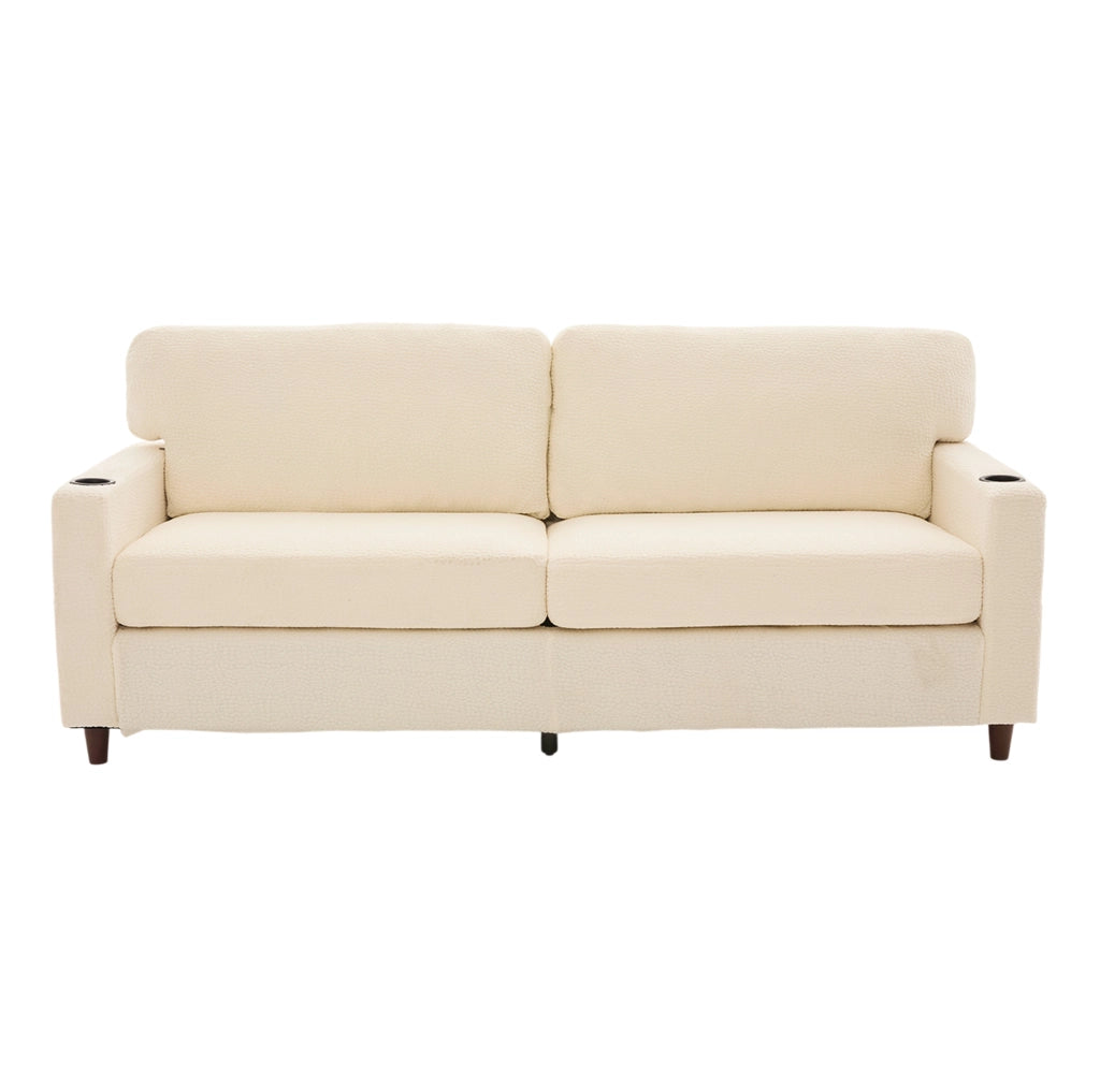 Divano a 2 posti 203x77.5x86 cm con USB-C; LED e portabevande in chenille beige