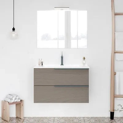 Mobile bagno sospeso 80 fango con lavabo in ceramica e specchio a filo LED  Victoria