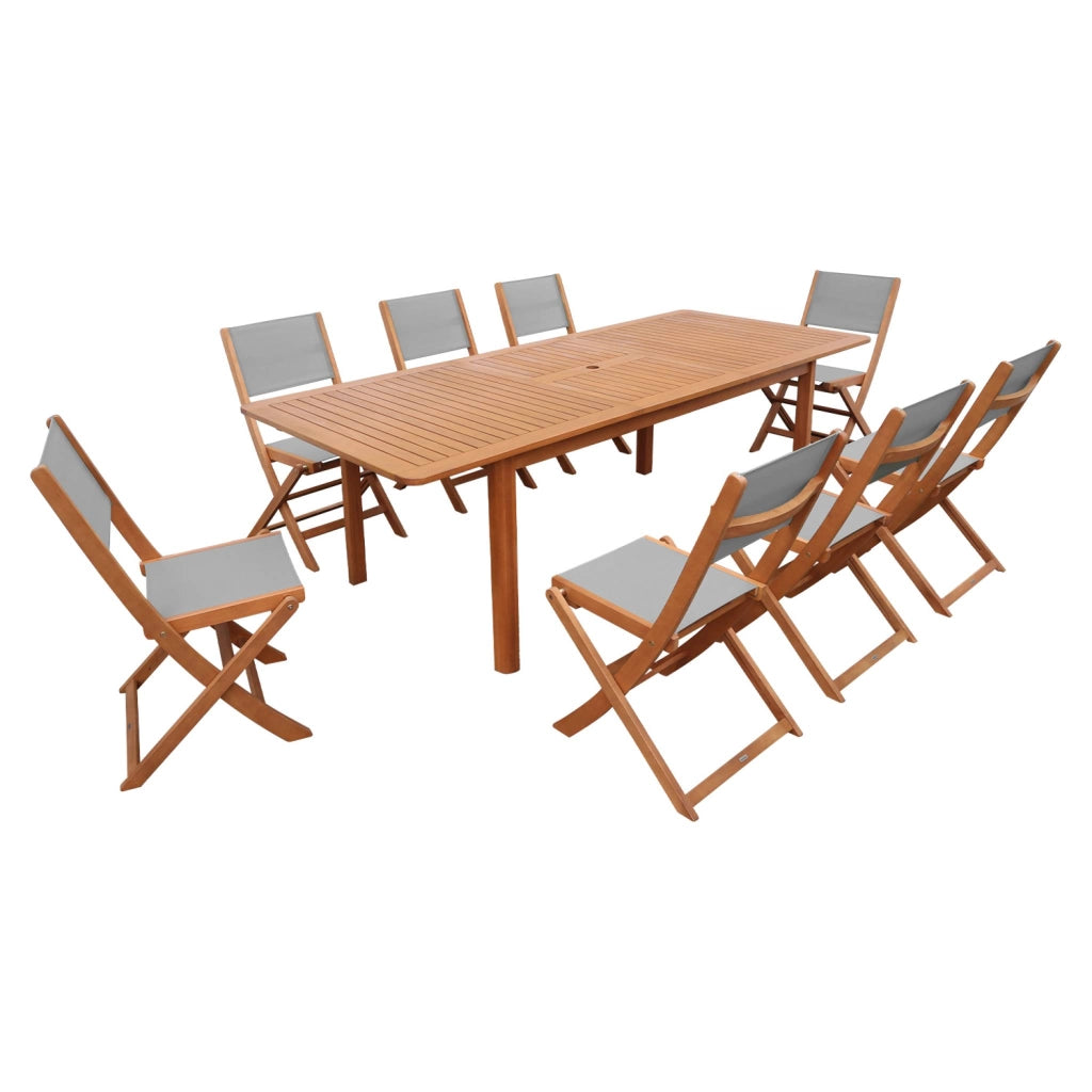 Set tavolo da giardino estensibile in legno di eucalipto con 8 sedie,
