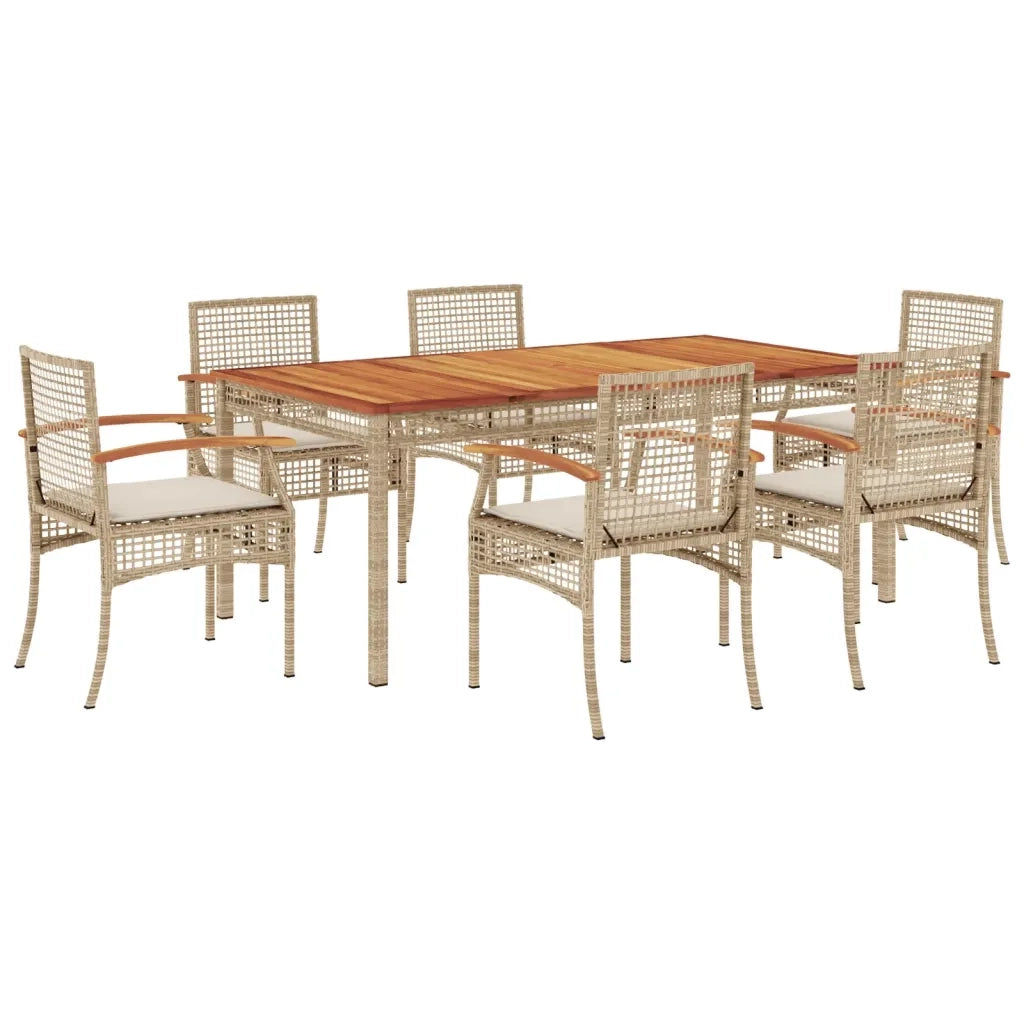 Set da Pranzo da Giardino 7 pz con Cuscini Beige in Polyrattan