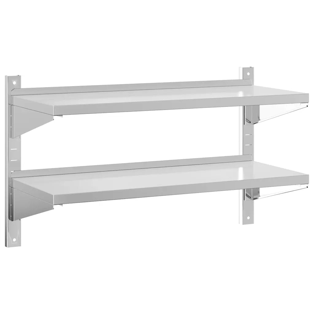 Mensola Muro | Mensola a parete 2 Ripiani 100x40x60cm Argento Acciaio Inossidabile