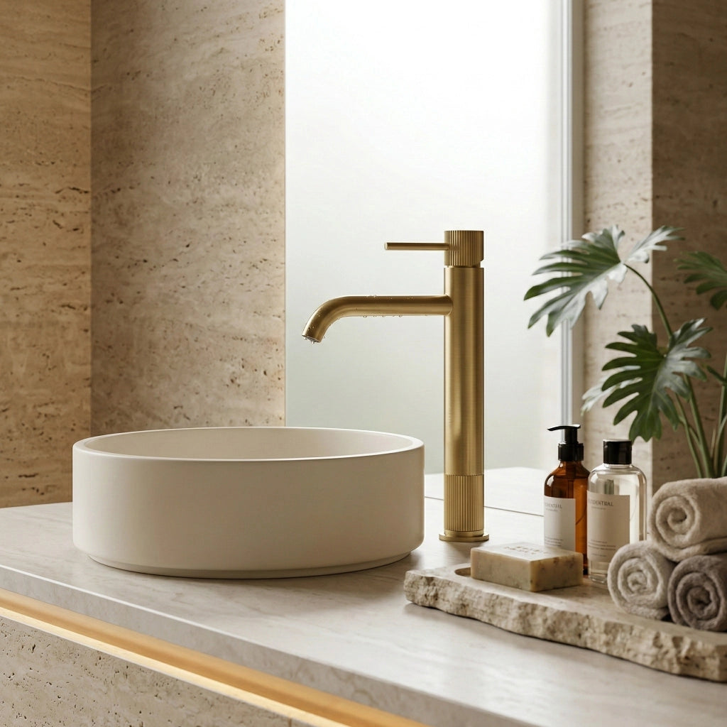 Rubinetto Da Bagno Rea Lungo Stripe Brush Gold