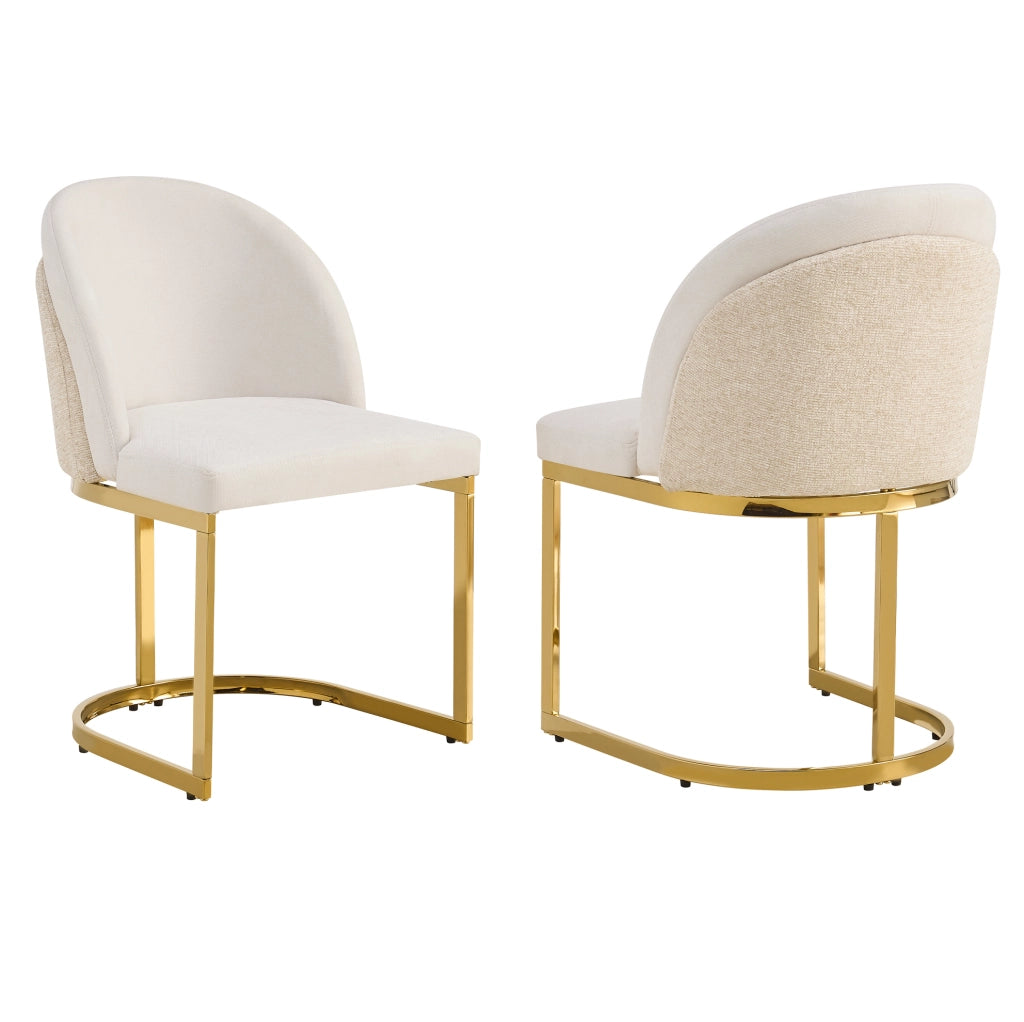 Set di 2 sedie da pranzo con doppio schienale 66;5 x 56;49 x 54;99 cm in chenille beige e oro