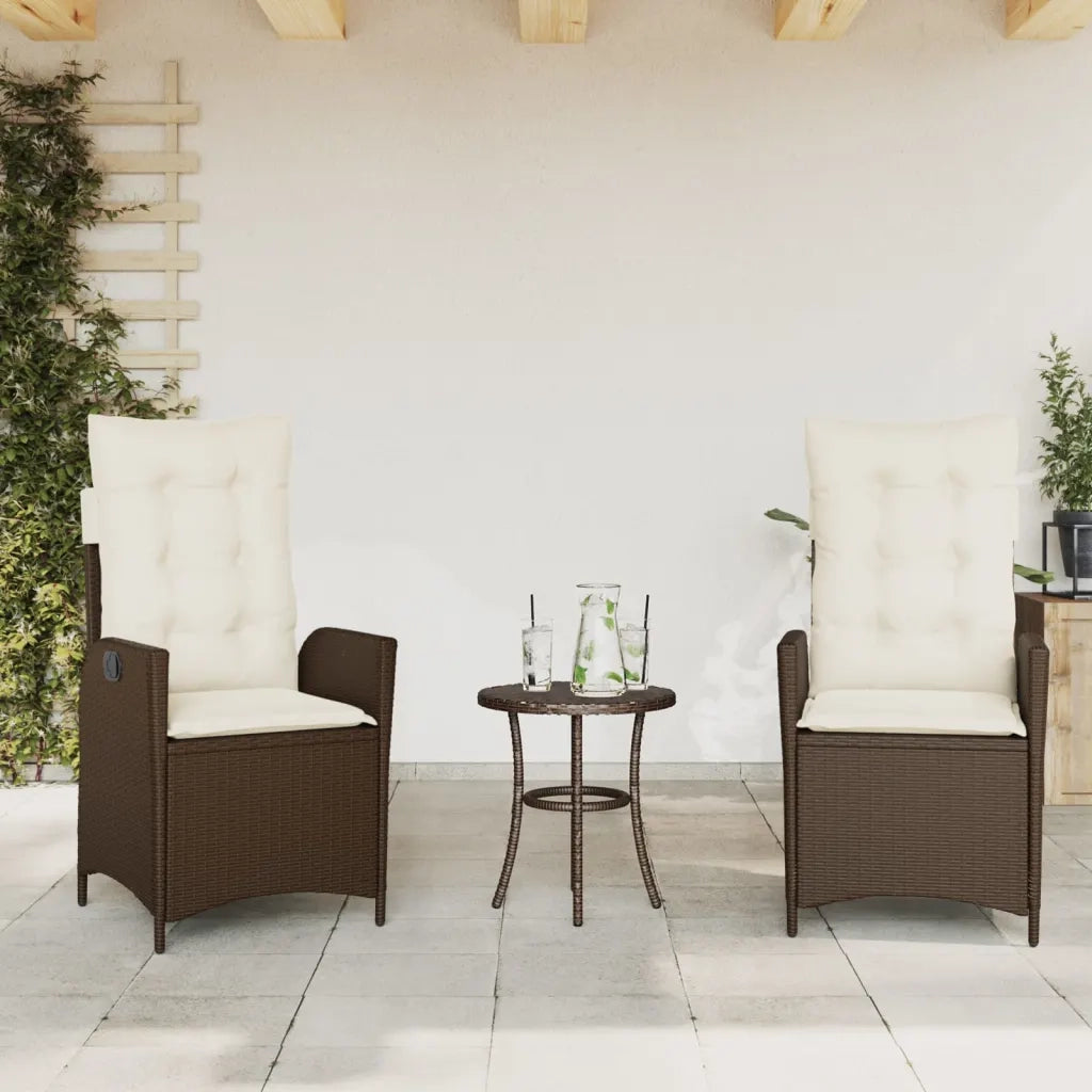 Set Bistrò 3 pz con Cuscini Marrone in Polyrattan