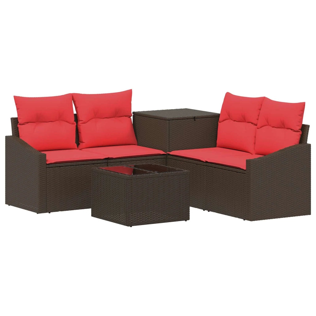Set di divani 6 pz Marrone e Rosso Rattan sintetico e Acciaio 3447293