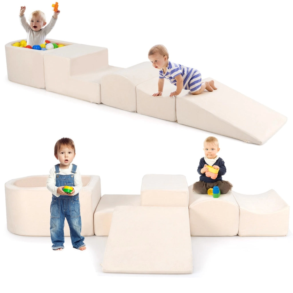 Set di gioco in schiuma a 5 pezzi per bambini con piscina di palline coperture lavabili-Blocchi blocchi creativi Beige