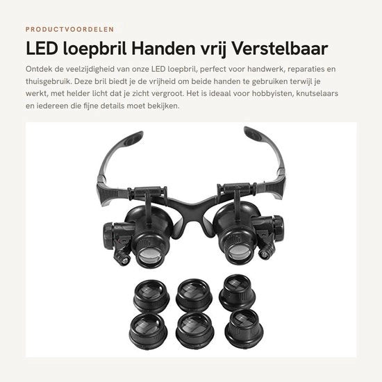 LED loepbril per mano libera - Luce regolabile - Translucido - Adatto per il fai da te - 4 lenti sostituibili - Idoneo per uso domestico