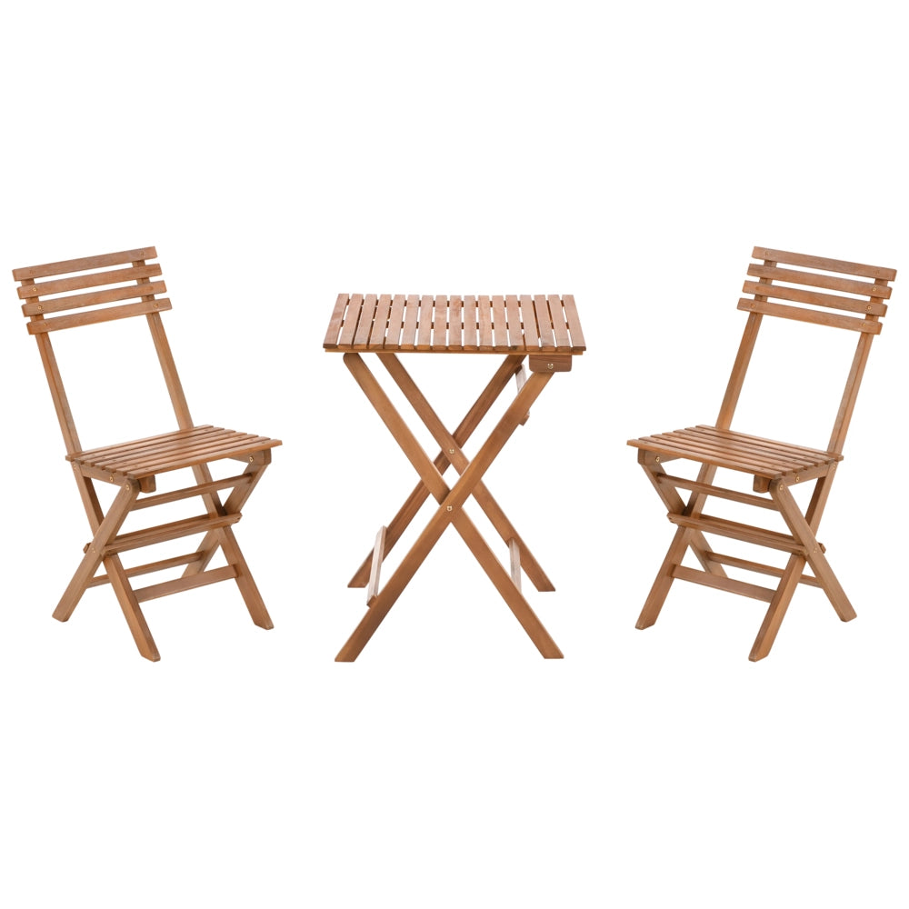 Set da bistrot 3 pezzi marrone in acacia massiccia certificata 2 sedie e tavolo da tè pieghevole a doghe