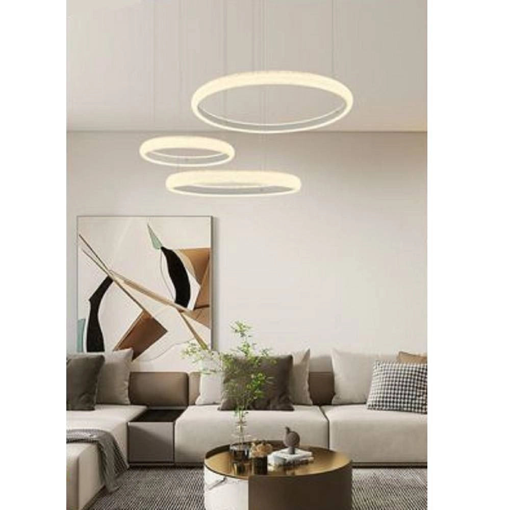 Trade Shop - Lampadario Led 60w A Sospensione 3 Anelli Cristalli Luce 3000k 6500k 4000k Lp-39b - -bianco Caldo      -
