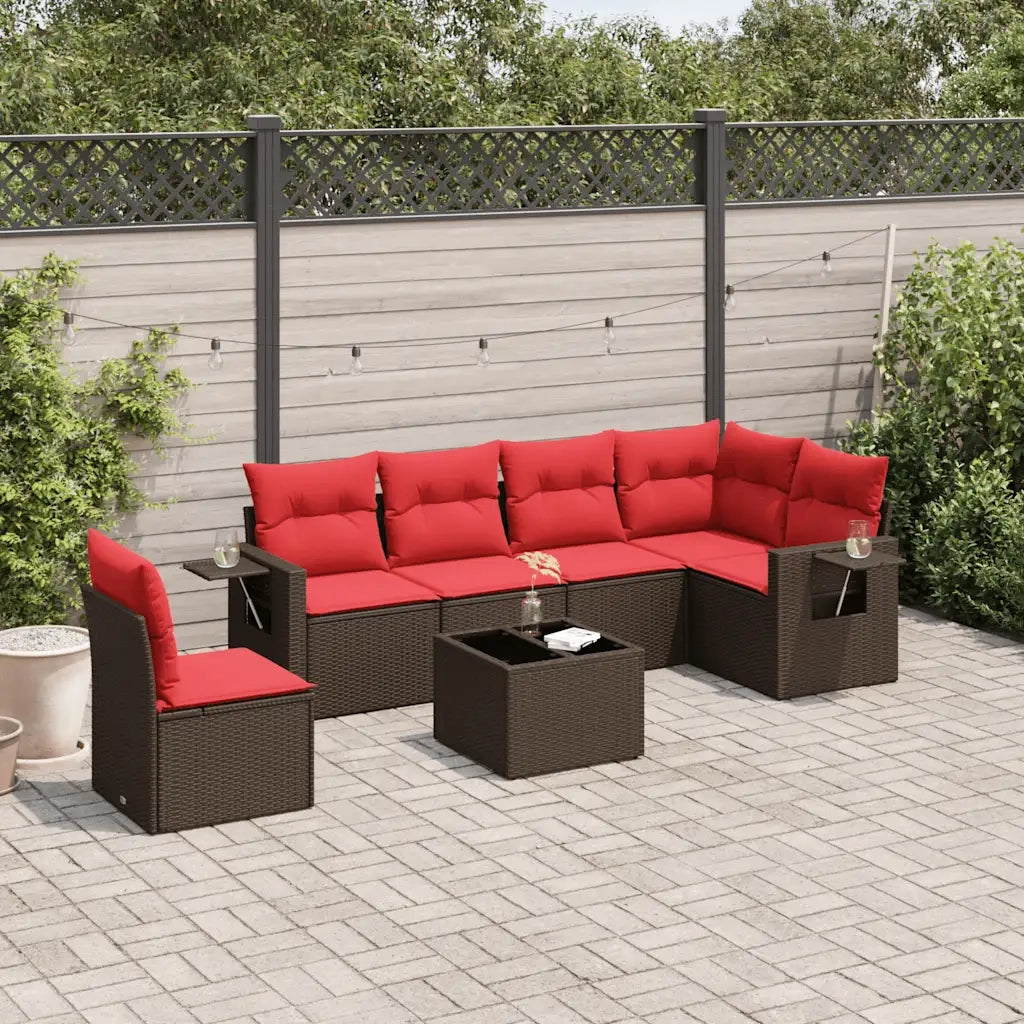 Set Divani da Giardino 7 pz con Cuscini Marrone in Polyrattan 3220243