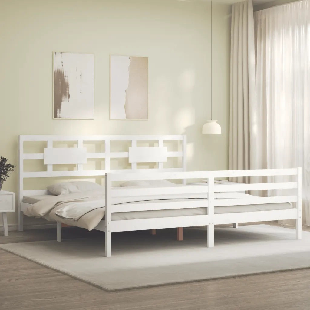 Giroletto con Testiera-Struttura Letto con testiera Bianco 200x200 cm in Legno Massello 898930