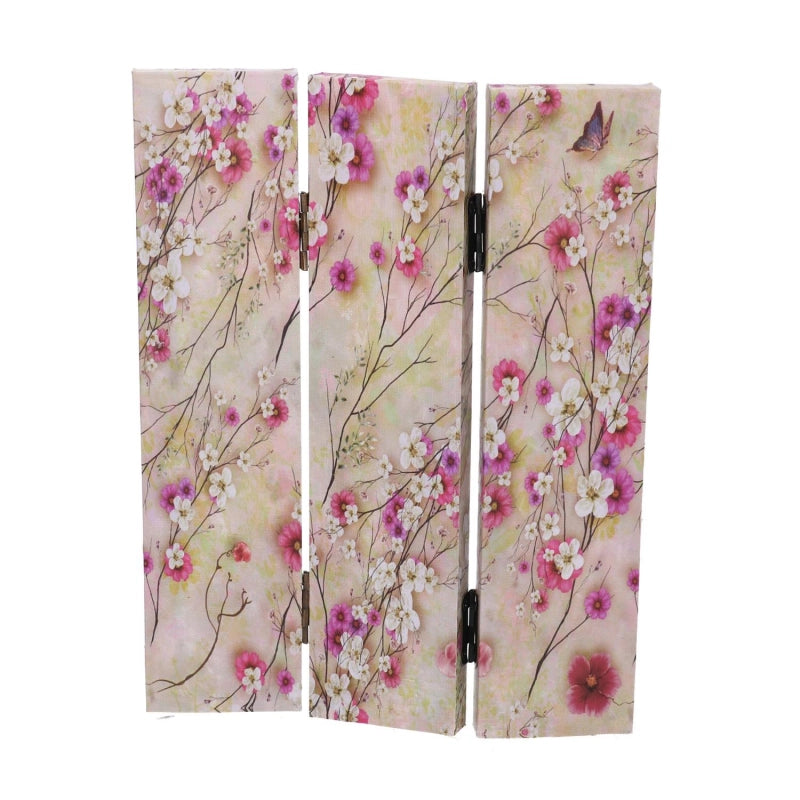 Paravento stampa 3 ante crema con rami fiori cm 120,6x2,5h180