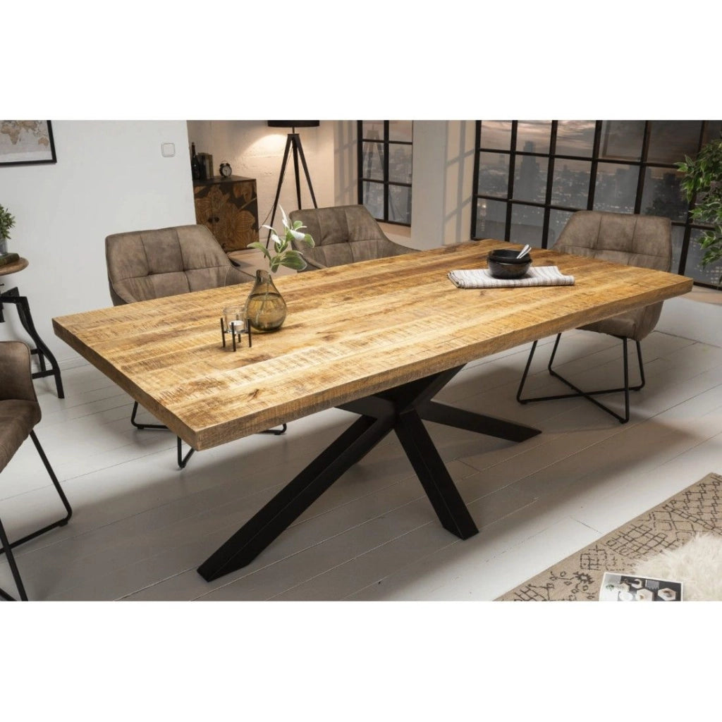 Tavolo da pranzo SOLARA 200 cm – Piano in legno massiccio e metallo nero
