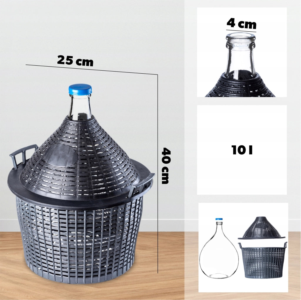 KADAX Lady's Balloon Bottiglia da 10 litri per vino e liquore in un cestino Gallone da vino con tappo