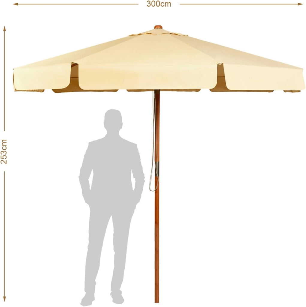 Ombrellone da Giardino 300 cm, Ombrellone da Esterno con Pulsante Manuale e Inclinazione Regolabile, Protezione UV, Ideale per Piscina, Balcone, Giardino (Beige)
