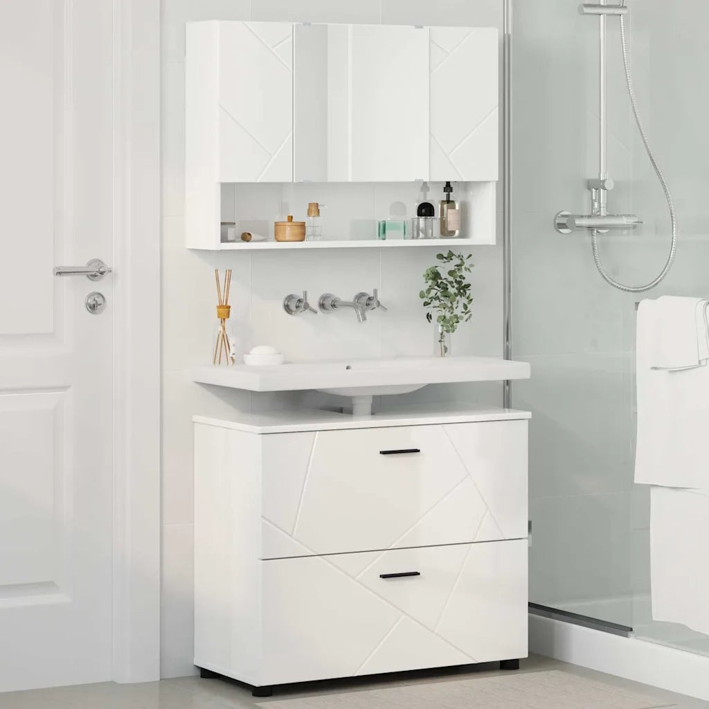 vidaXL Set di mobili per il bagno con cassetto 2 pcs Bianco lucido