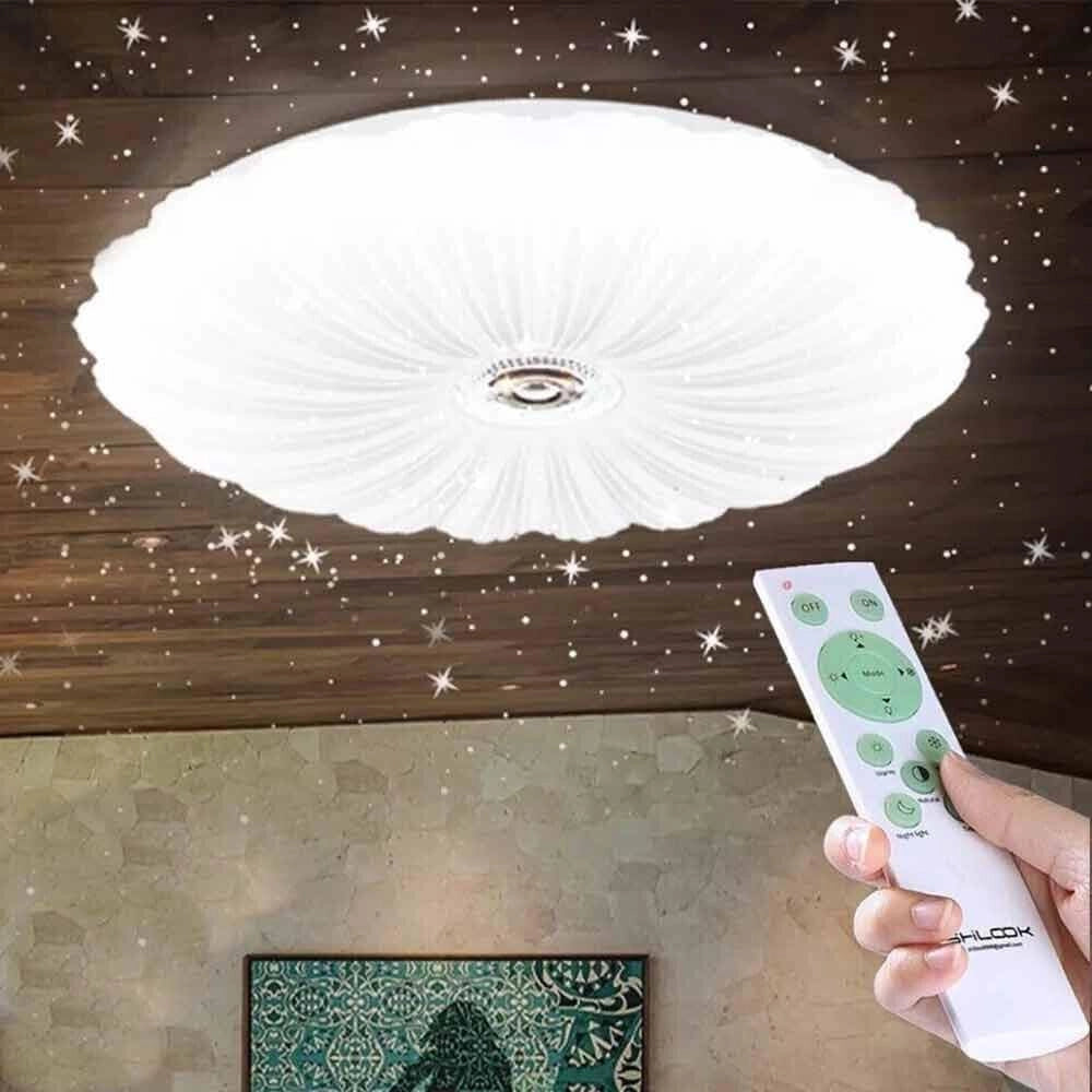 Plafoniera LED Soffitto 46W con Effetto Stellato, 3680 Lumen, 3 Tonalità di Luce (3000K/4000K/6500K), Bluetooth e Telecomando, Design Moderno in Alluminio e PVC, Ø48 cm