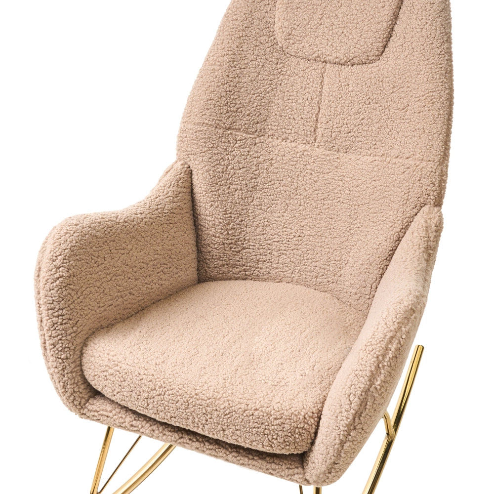 Sedia a dondolo in boucle con rivestimento in metallo dorato con braccioli Soggiorno Beige