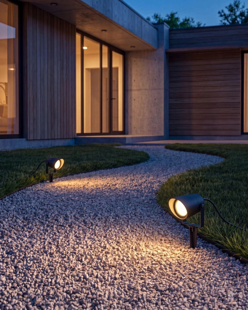 Set di 2 faretti da esterno a LED con picchetto in alluminio nero per giardino, stile moderno