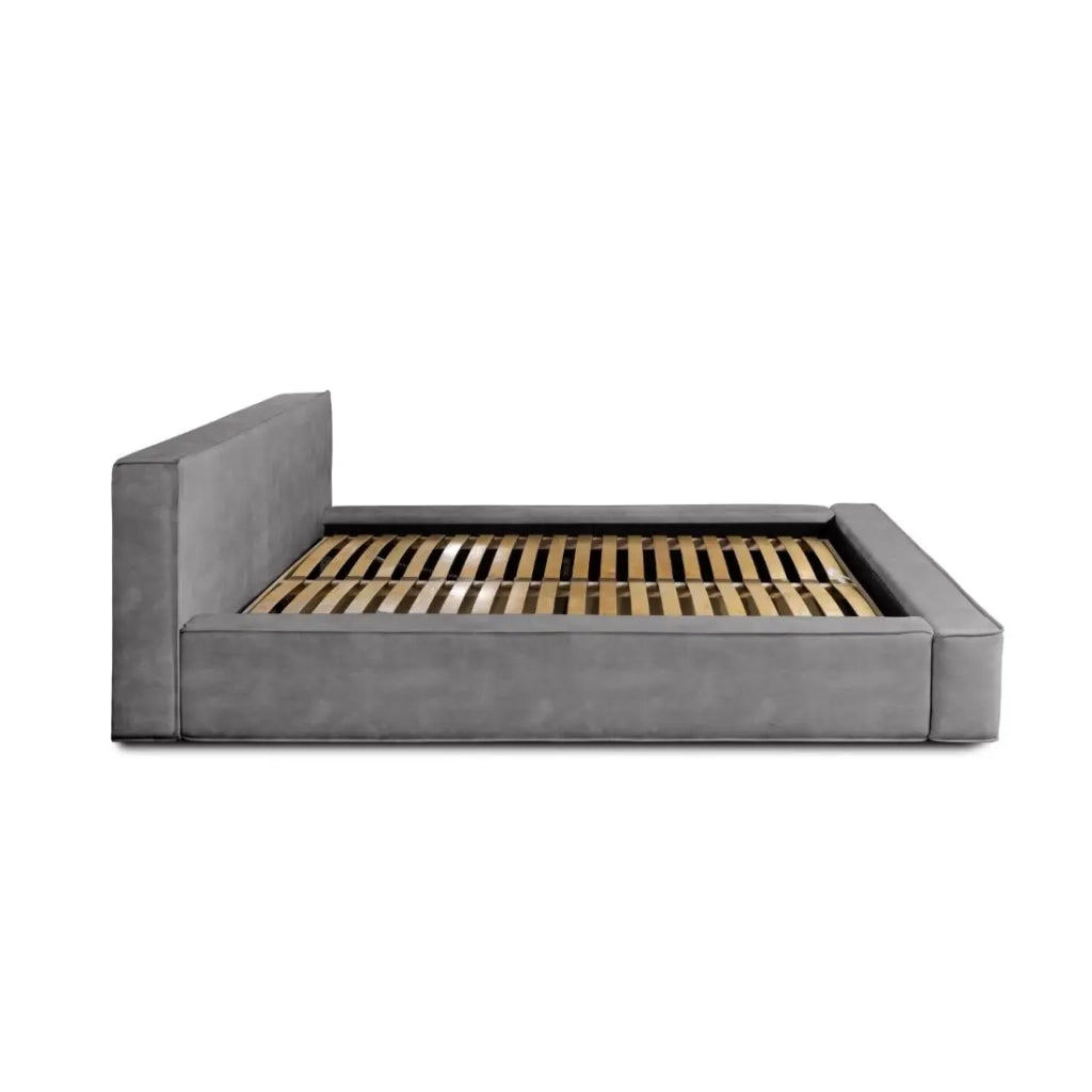 Letto contenitore VELORA – Grigio chiaro – 180x200 cm – Tessuto velluto morbido – Rete sollevabile – Spazio di stoccaggio integrato