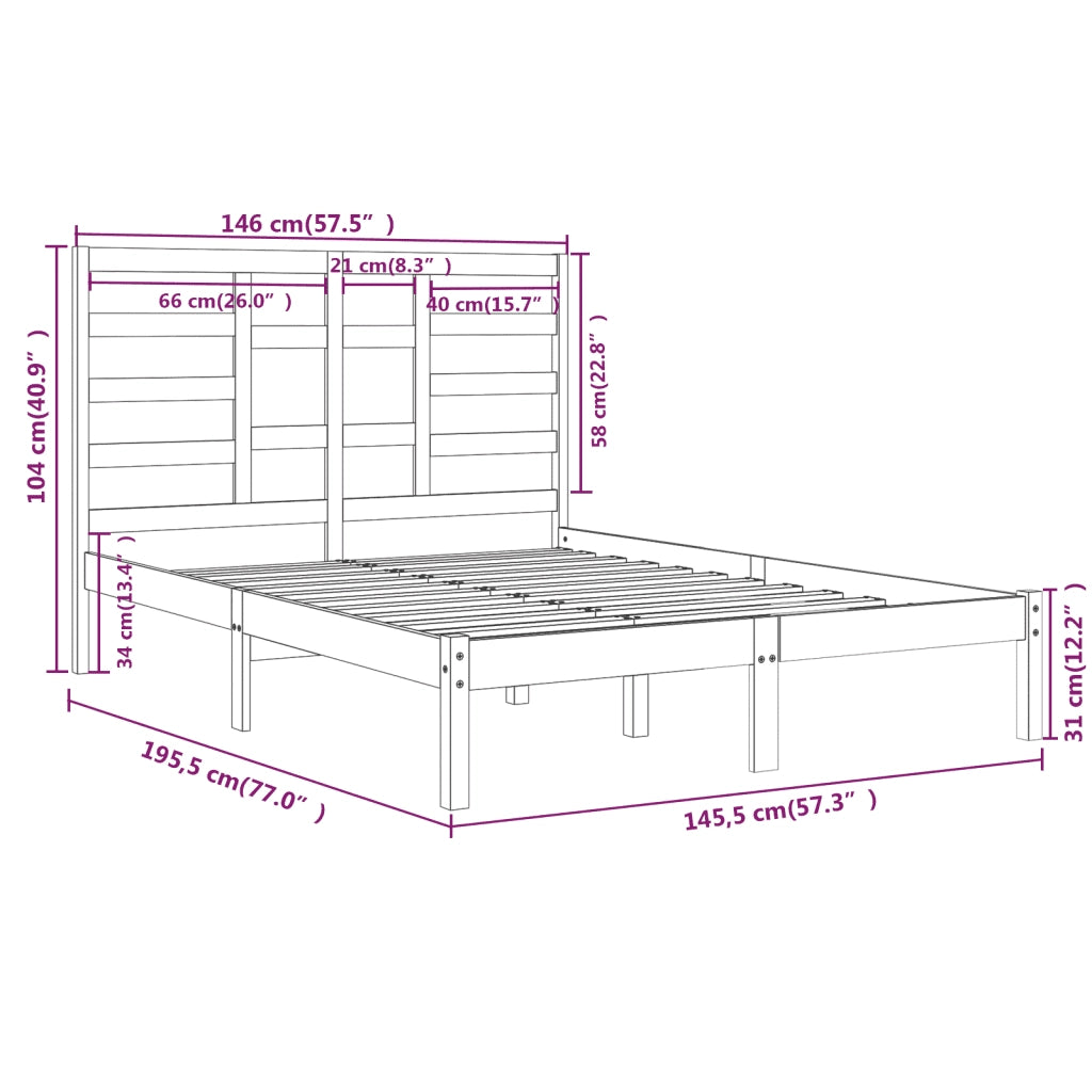 Giroletto-Struttura Letto Nero in Legno Massello 140x190 cm 227849