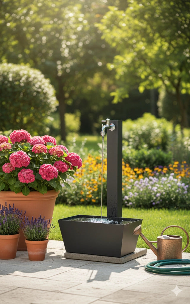 Fontana da Giardino con Rubinetto Vaschetta e Base Belfer 42/QVR Antracite