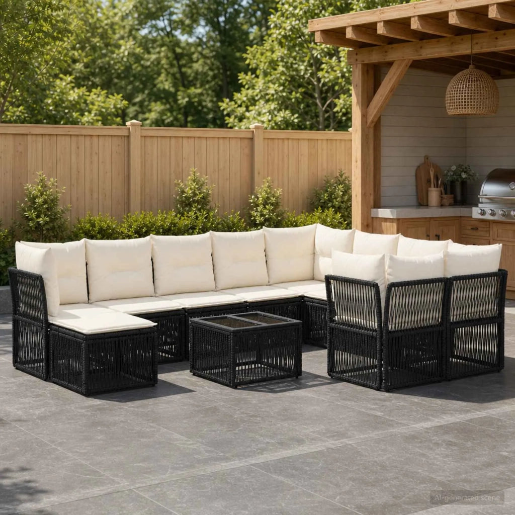 Set Divano da Giardino 11 pz Nero polyrattan 3434449