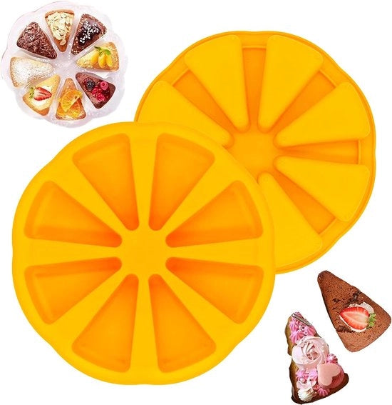 Forma per dolci in silicone con 8 fori, forma per torta in silicone, forma per torta triangolare, spazio vuoto, forme per dolci in silicone, dischi per pizza, pad per broccolo, pad per brownie, pad per muffin e utensili da forno, 2 pezzi (arancione)