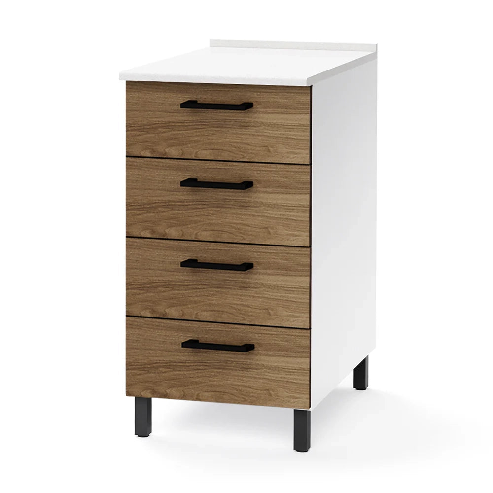 Cassettiera per cucina componibile da 40 cm con 4 cassetti, realizzata in legno 100% MADE IN ITALY colore Noce
