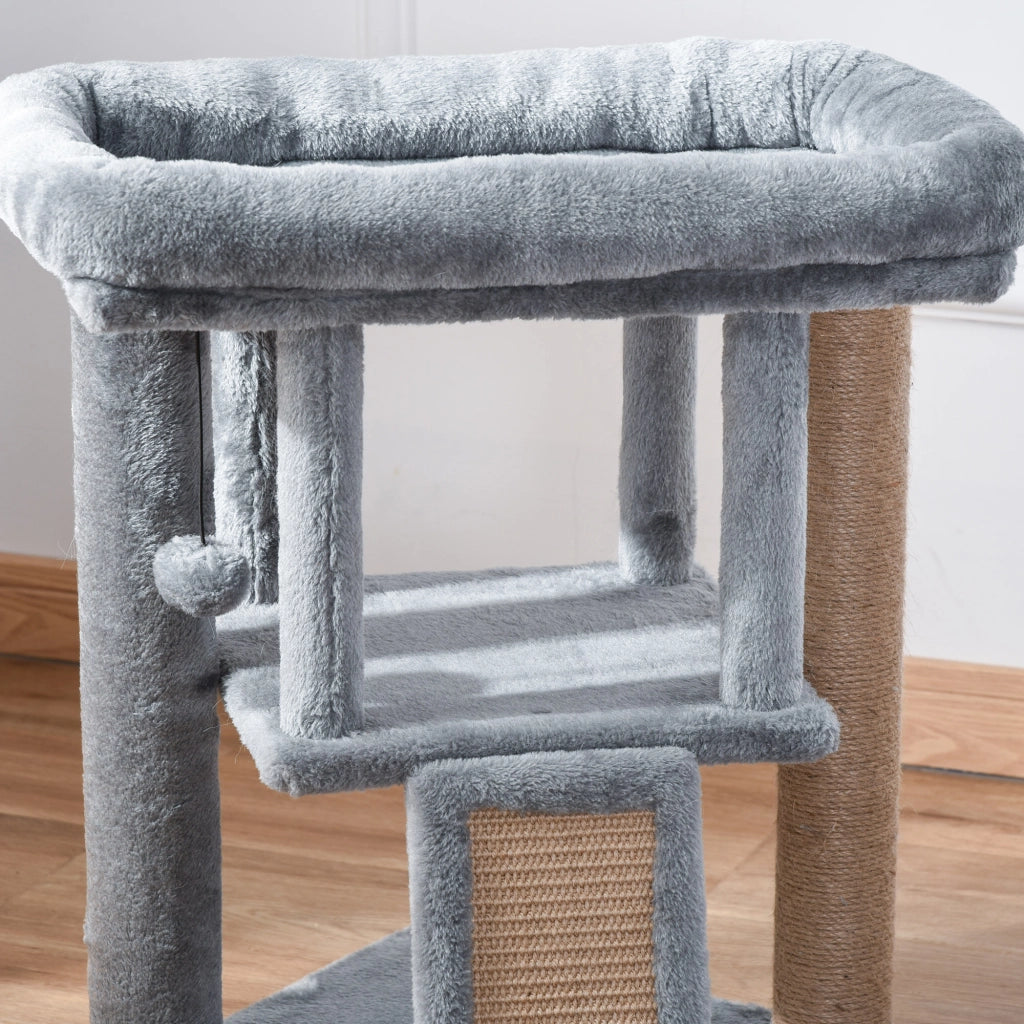 Arbre ¨¤ chat con griffoir, niche, piattaforma e palla ¨C zephmum ¨C tessuto peluche grigio chiaro 57 cm