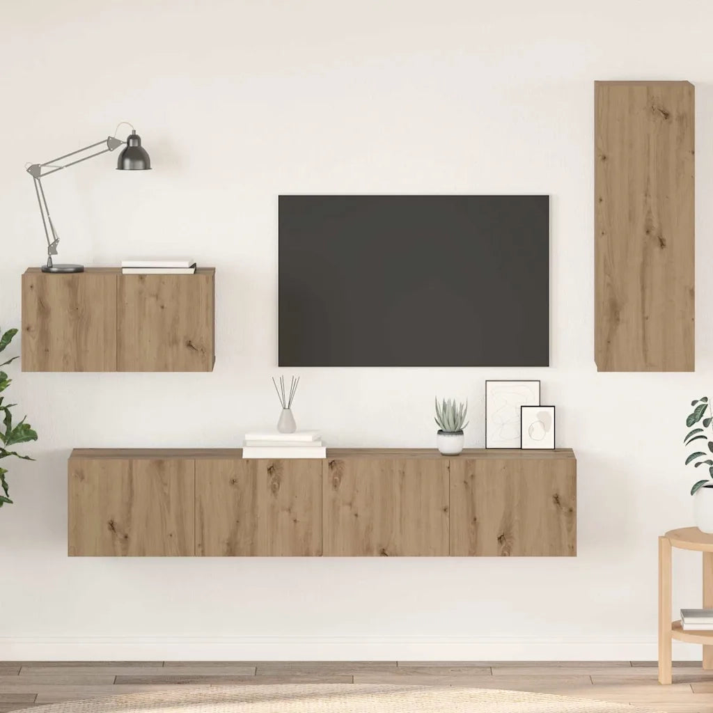 Mobile TV da Parete 4 pcs Rovere artigianale Legno multistrato 3393467