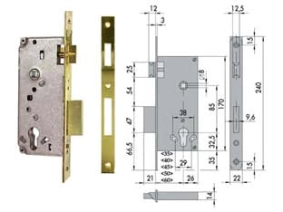 SERRATURA DA INFILARE CISA LOGO BORDO QUADRO 5C611  mm.35 (5C611350)    CISA LOGO