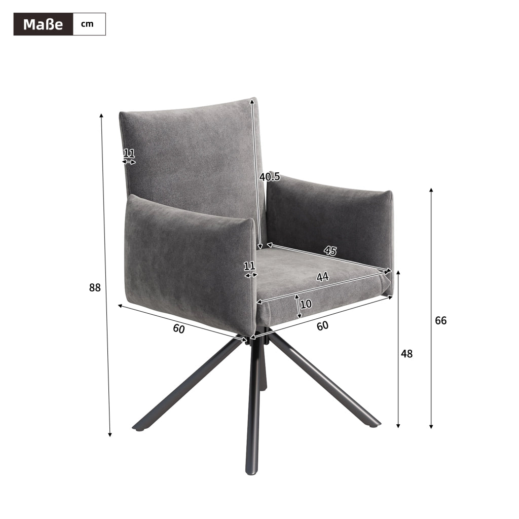 Chaise da sala da pranzo girevoli con braccioli imbottiti e schienale ergonomico set da 4 in velluto grigio